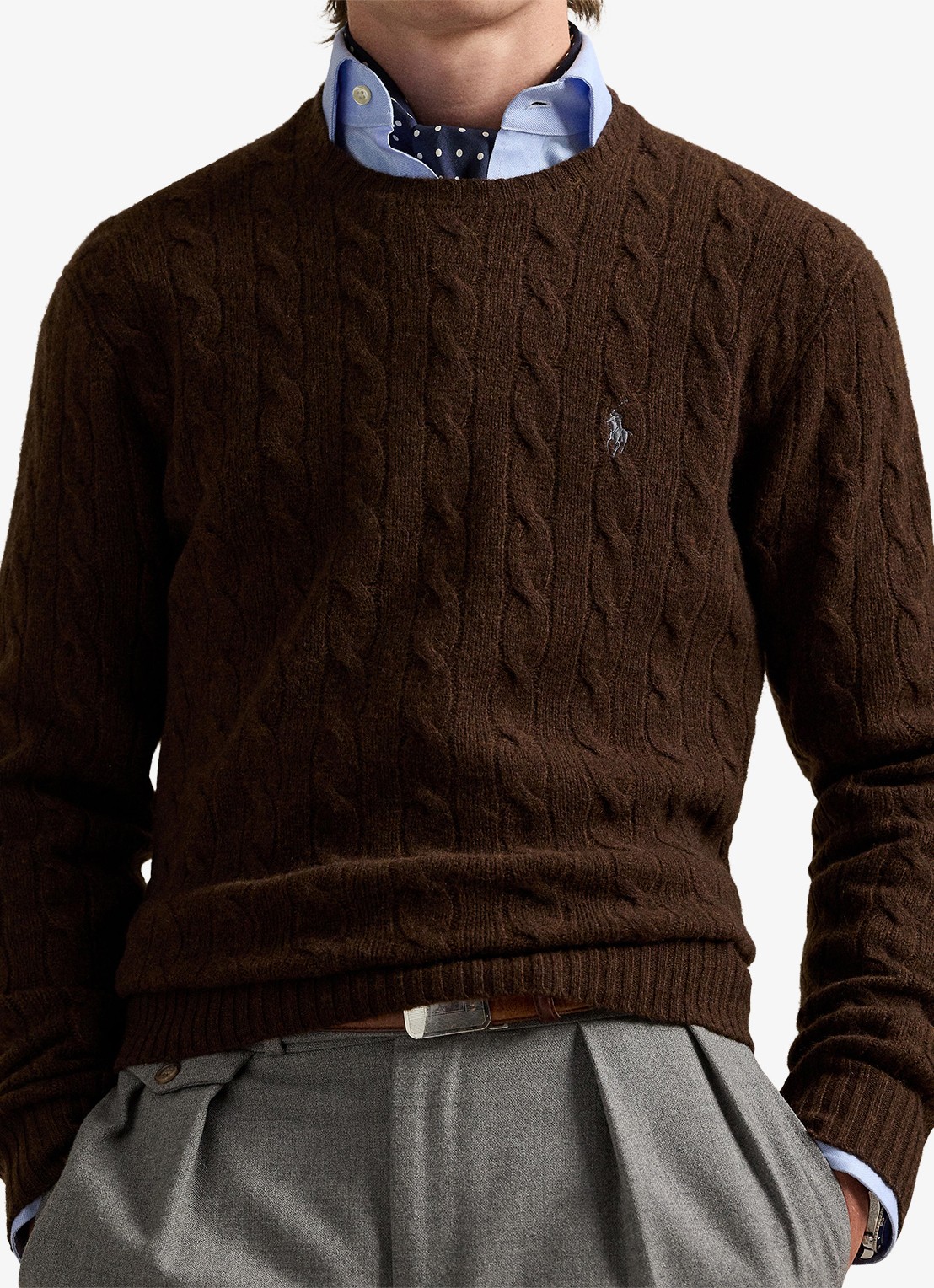 Ralph Lauren Kabelgebreide trui in kasjmierblend met logoborduring - detail 2 cacao brown heather / brown
