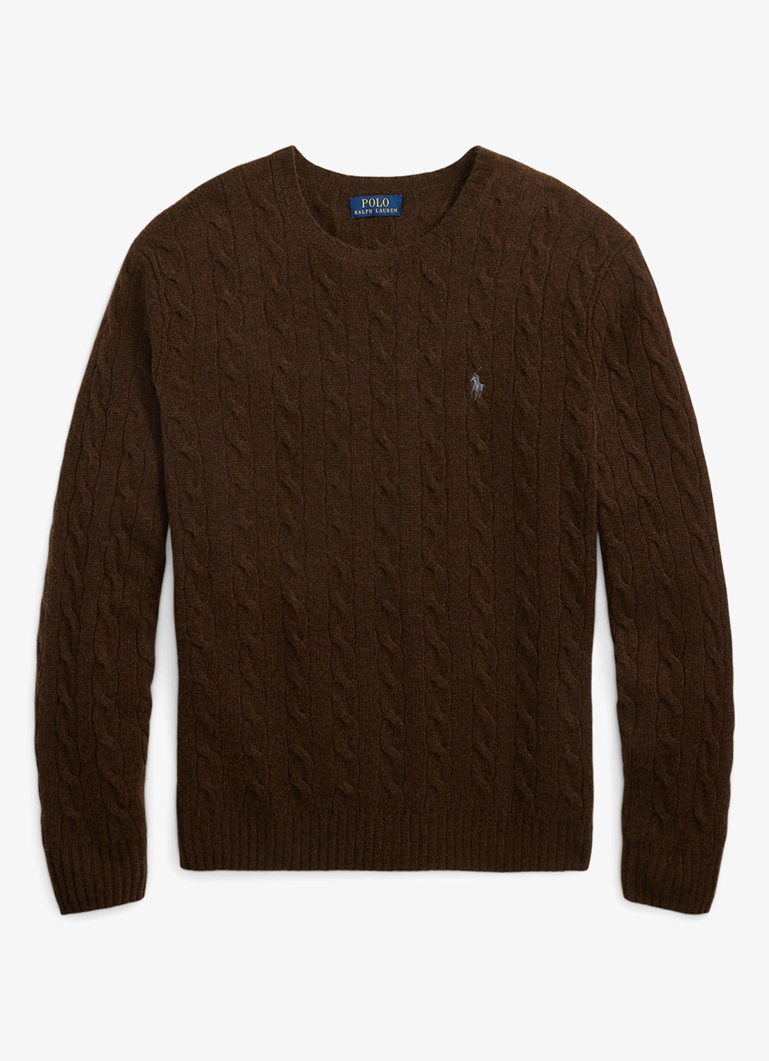 Ralph Lauren Kabelgebreide trui in kasjmierblend met logoborduring - voorkant 3 cacao brown heather / brown