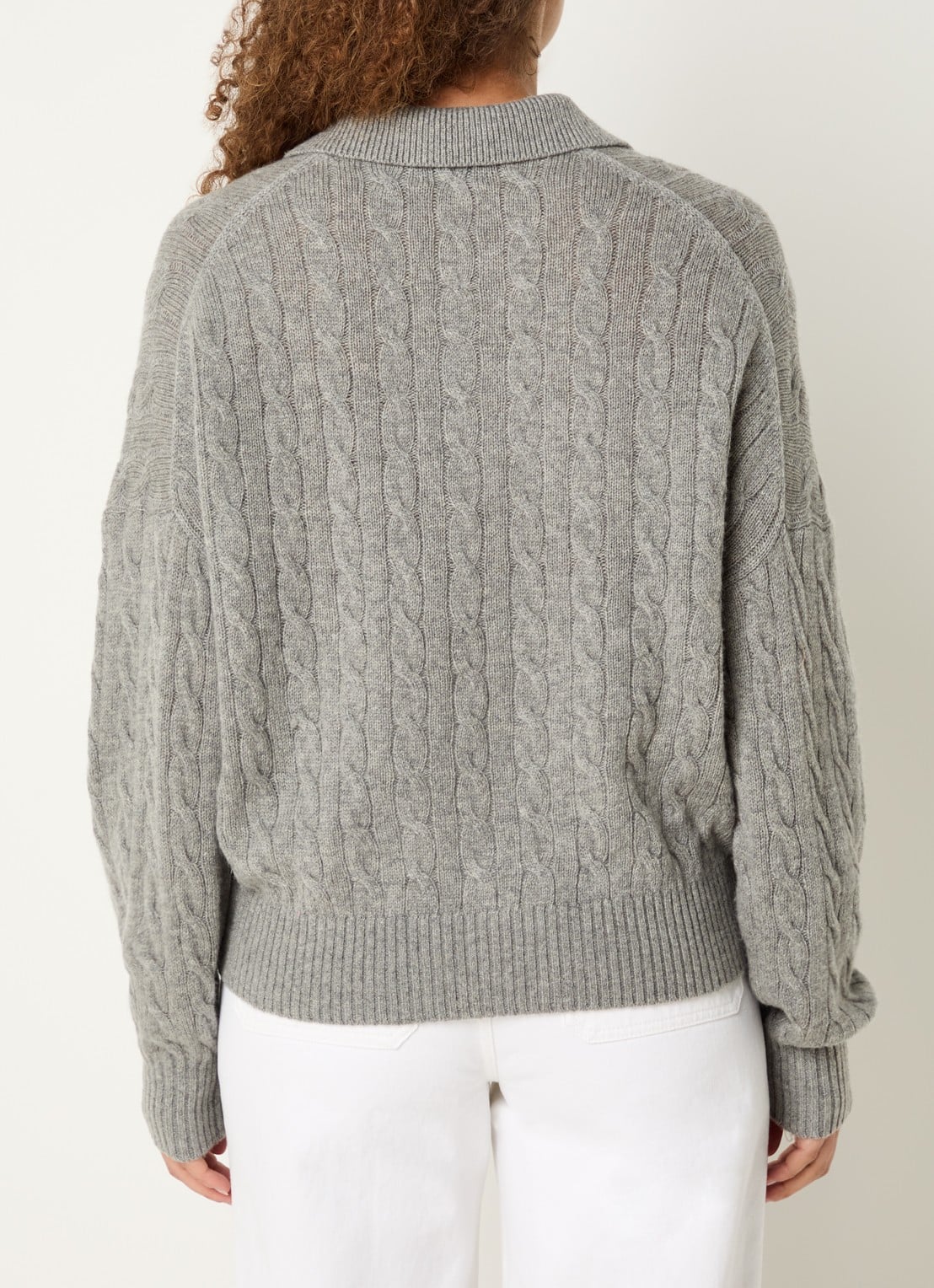 Ralph Lauren Kabelgebreide trui in kasjmierblend met polokraag en logoborduring - achterkant 4 grijs