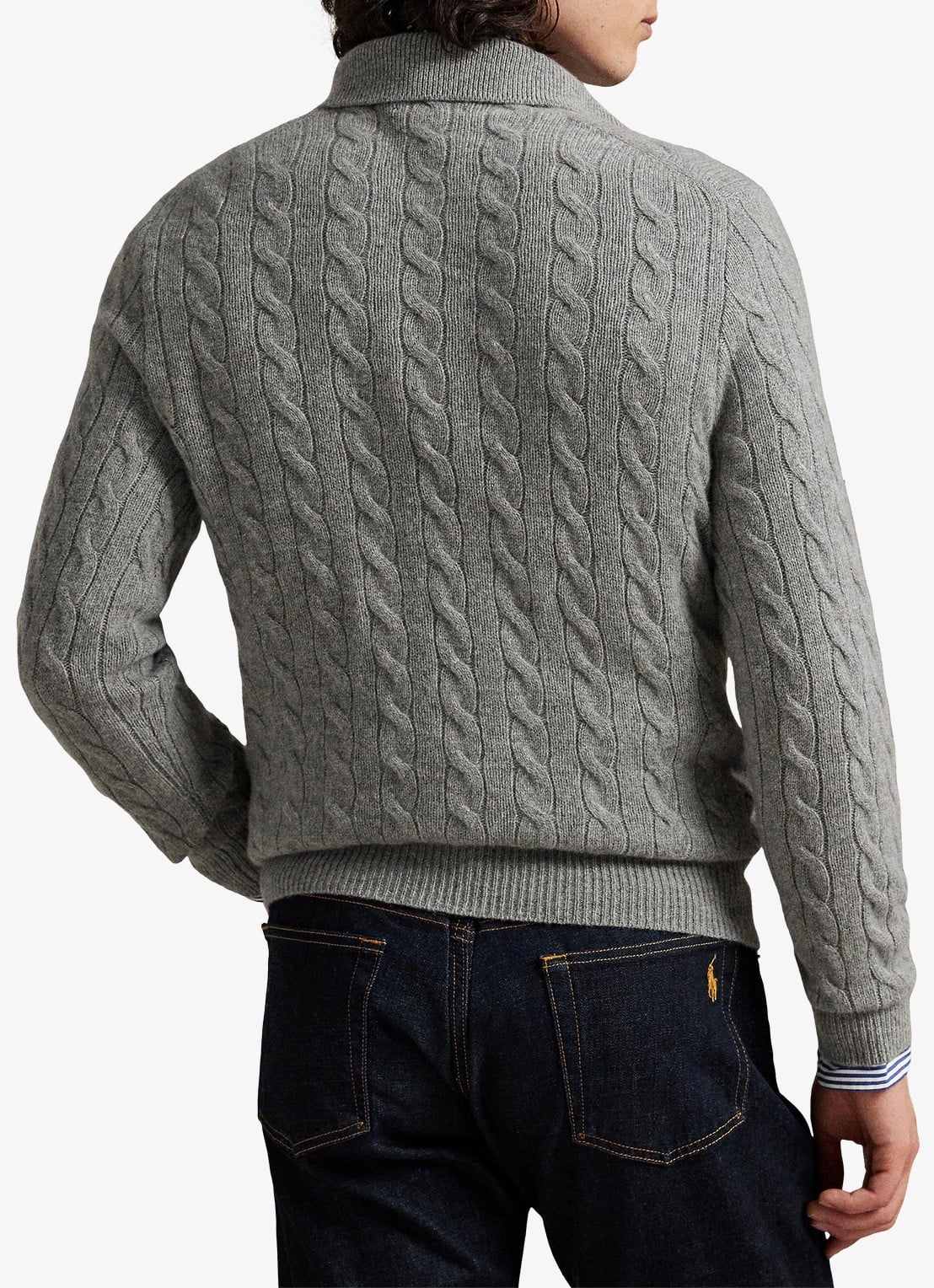 Ralph Lauren Kabelgebreide trui in kasjmierblend met polokraag - achterkant 3 fawn grey heather / grijs