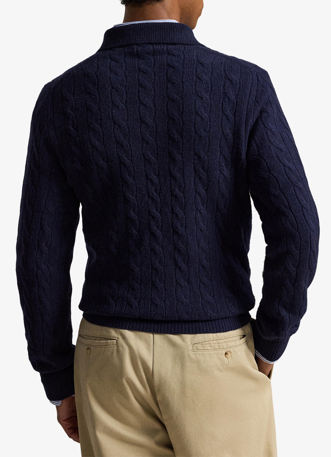 Ralph Lauren Kabelgebreide trui in kasjmierblend met polokraag - achterkant 3 hunter navy / donkerblauw