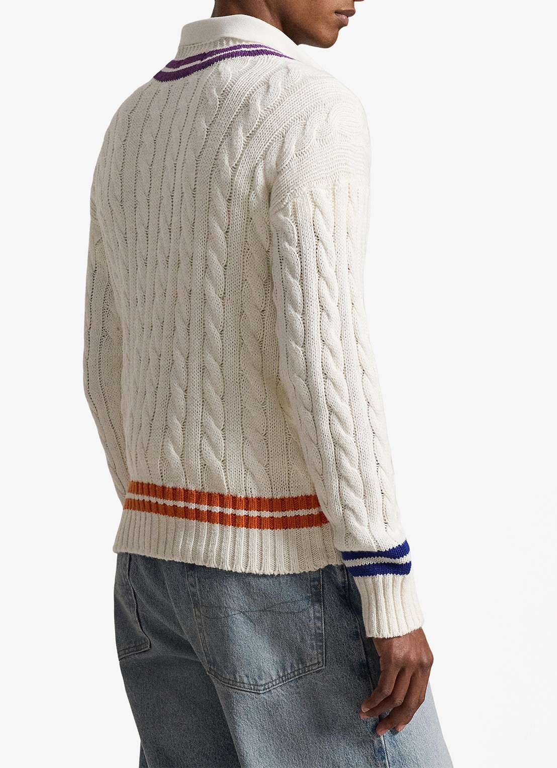 Ralph Lauren Kabelgebreide trui in linnenblend met logoborduring - achterkant 4 cream combo-3sat