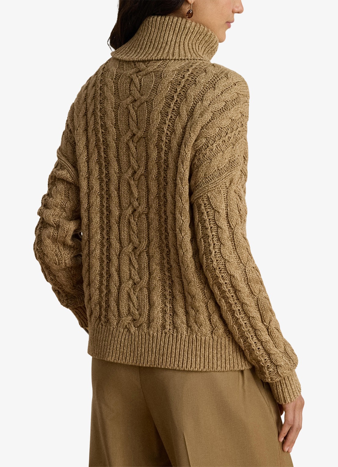 Ralph Lauren Kabelgebreide trui met col - achterkant 3 camel marl / beige