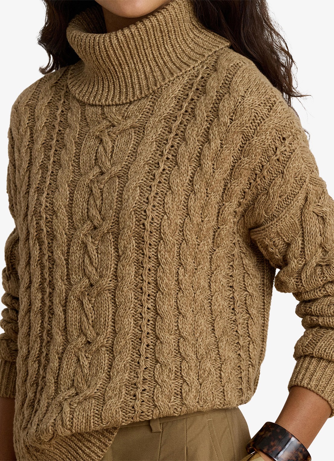 Ralph Lauren Kabelgebreide trui met col - detail 2 camel marl / beige