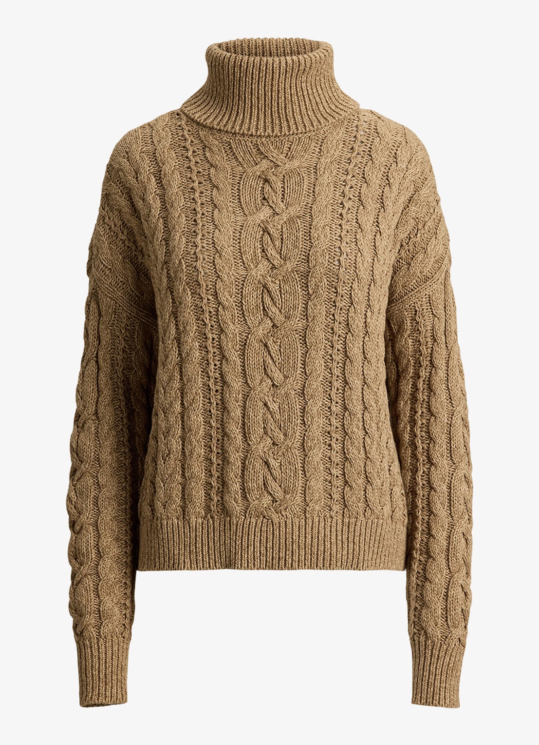 Ralph Lauren Kabelgebreide trui met col - voorkant 4 camel marl / beige