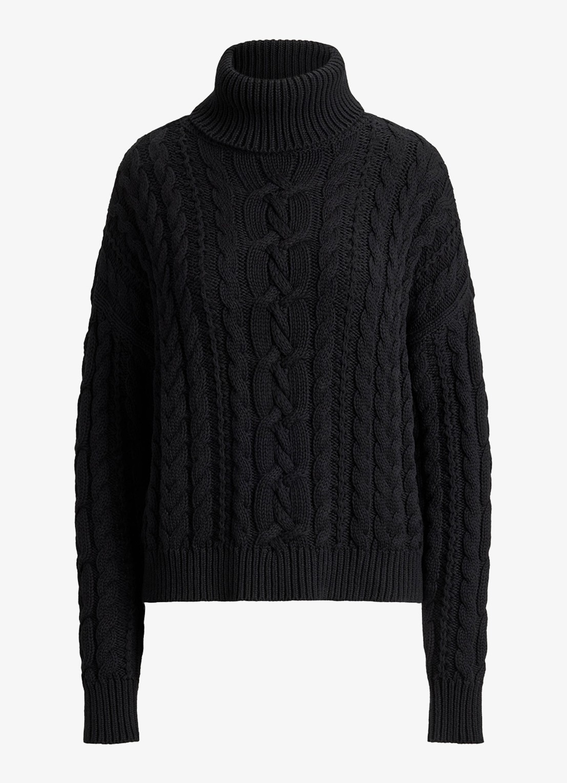 Ralph Lauren Kabelgebreide trui met col - voorkant 2 zwart