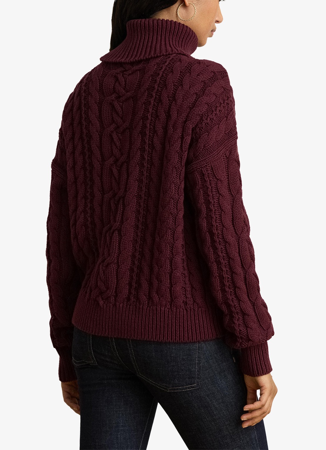 Ralph Lauren Kabelgebreide trui met col - achterkant dark garnet / bordeauxrood