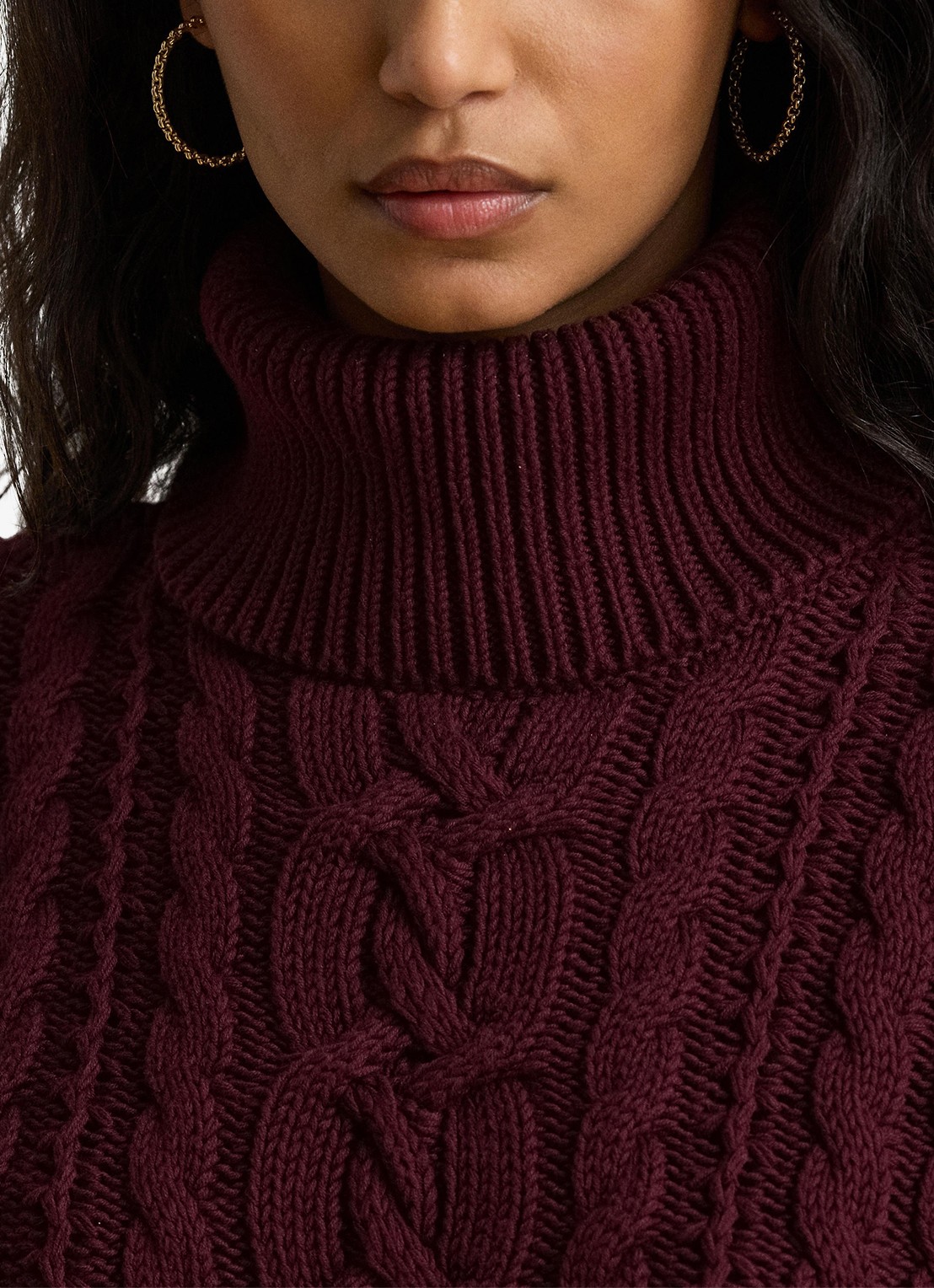 Ralph Lauren Kabelgebreide trui met col - detail 3 dark garnet / bordeauxrood
