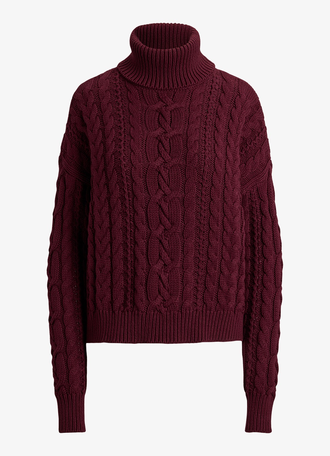 Ralph Lauren Kabelgebreide trui met col - voorkant 4 dark garnet / bordeauxrood