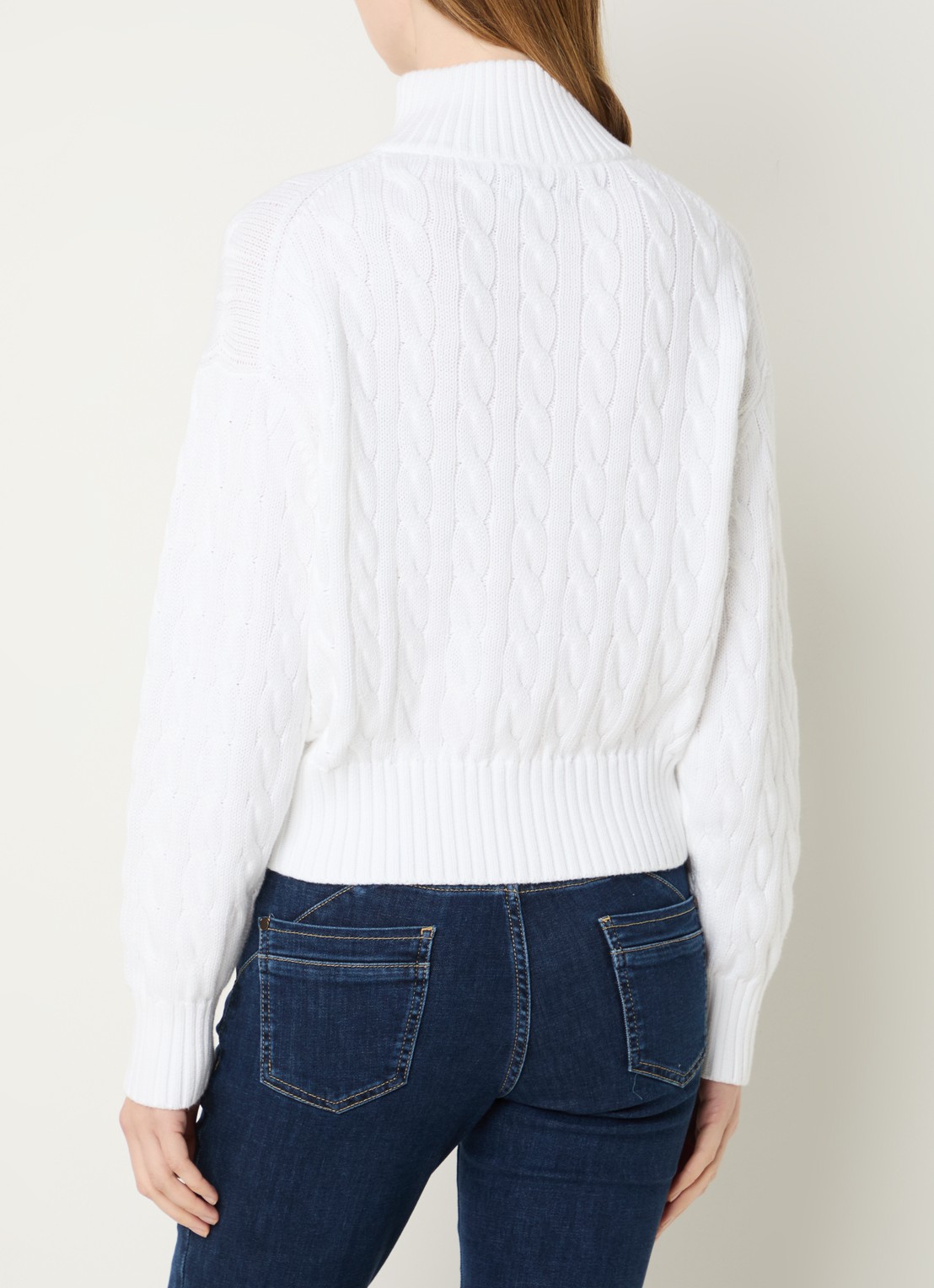 Ralph Lauren Kabelgebreide trui met halve rits en logo - achterkant wit