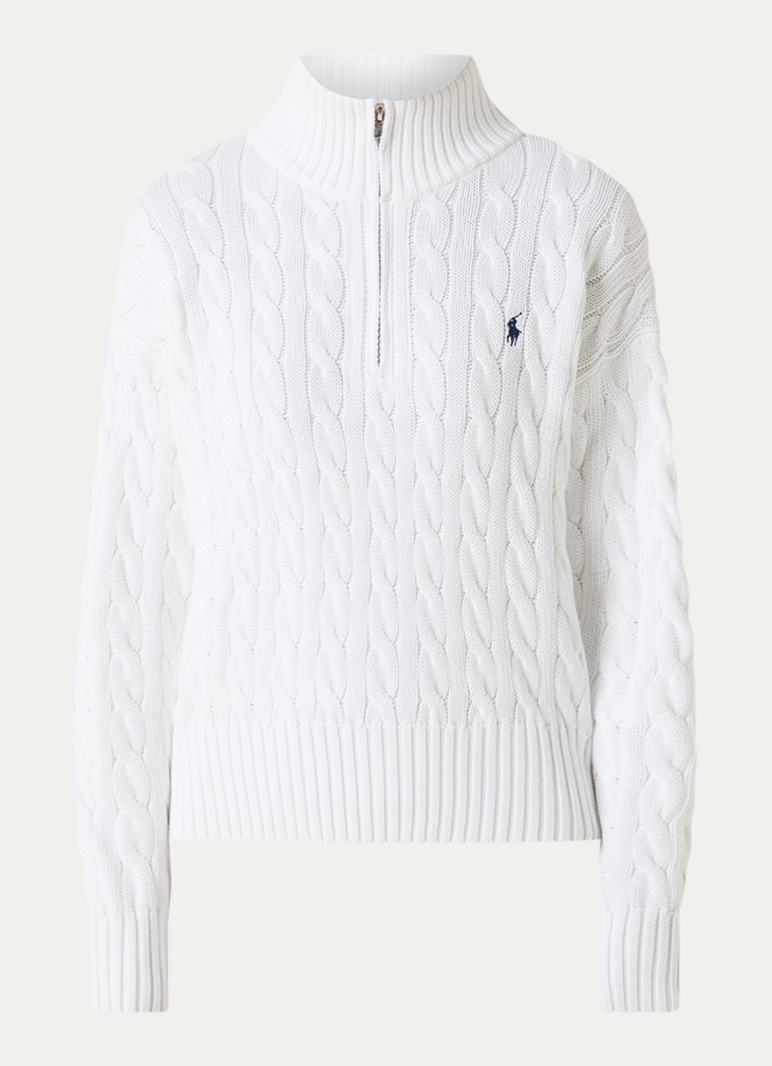 Ralph Lauren Kabelgebreide trui met halve rits en logo - voorkant 2 wit