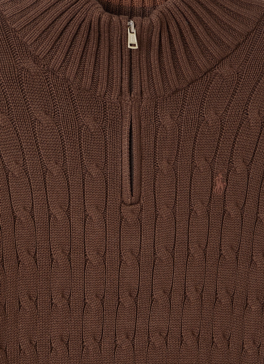Ralph Lauren Kabelgebreide trui met halve rits - detail 3 lichtbruin