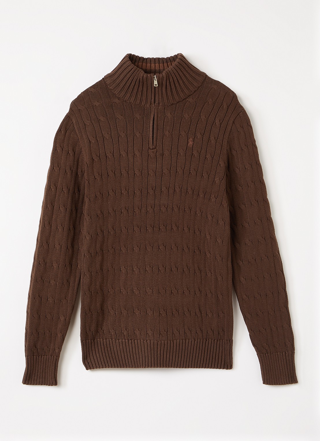 Ralph Lauren Kabelgebreide trui met halve rits - voorkant lichtbruin