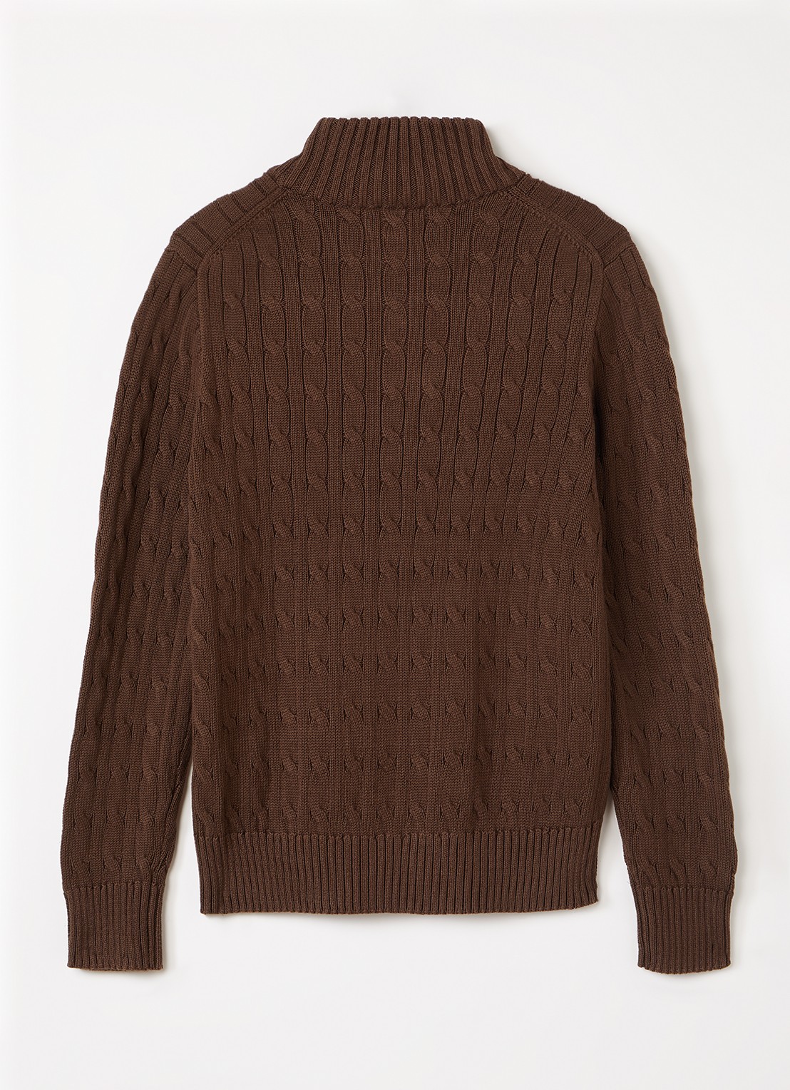 Ralph Lauren Kabelgebreide trui met halve rits - voorkant 2 lichtbruin