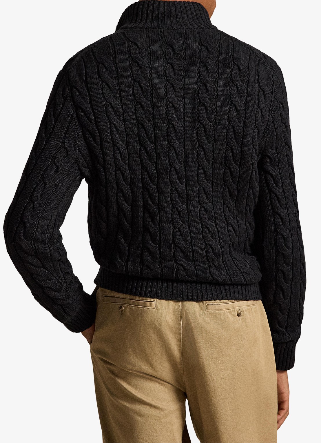 Ralph Lauren Kabelgebreide trui met halve rits - achterkant 5 polo black / zwart