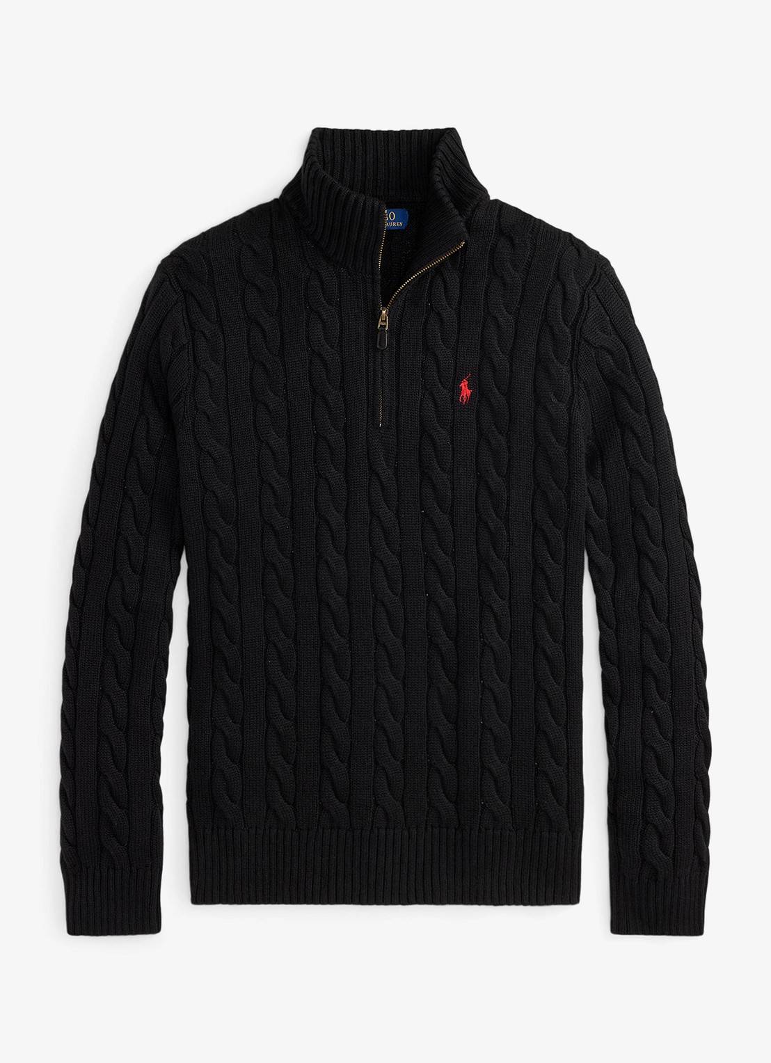 Ralph Lauren Kabelgebreide trui met halve rits - voorkant 3 polo black / zwart