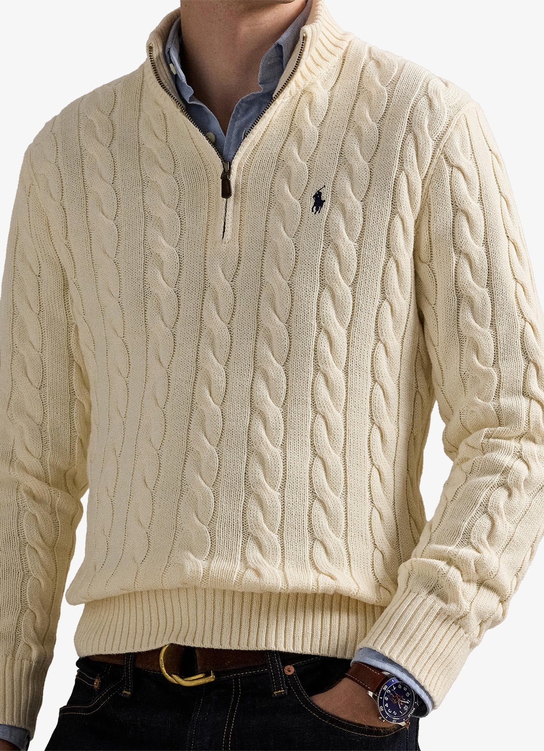 Ralph Lauren Kabelgebreide trui met halve rits - detail 4 andover cream / creme