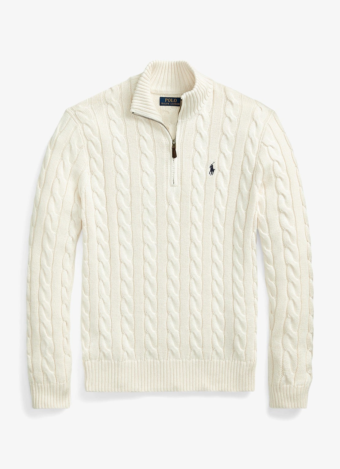 Ralph Lauren Kabelgebreide trui met halve rits - voorkant andover cream / creme