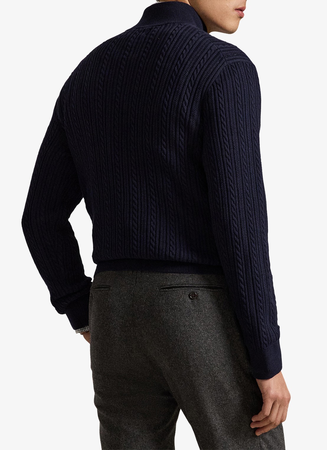 Ralph Lauren Kabelgebreide trui met halve rits - achterkant 3 blauw