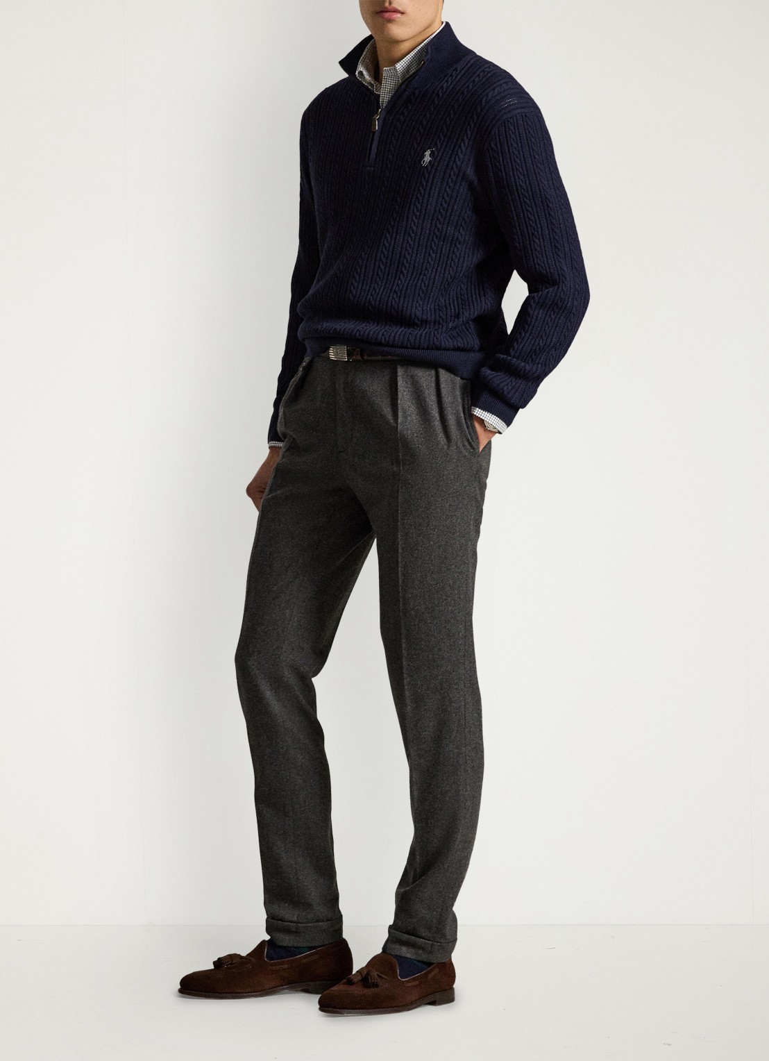 Ralph Lauren Kabelgebreide trui met halve rits - detail 4 blauw