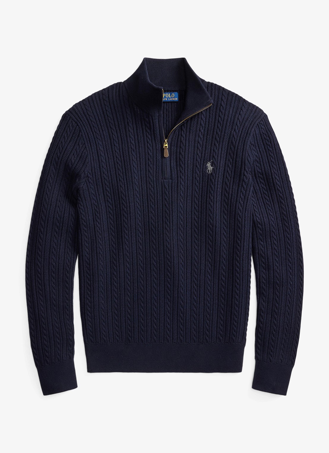 Ralph Lauren Kabelgebreide trui met halve rits - voorkant blauw