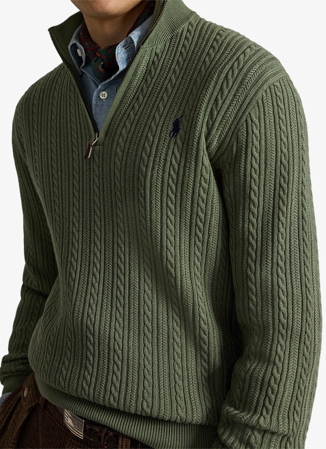 Ralph Lauren Kabelgebreide trui met halve rits - detail 2 cargo green / legergroen
