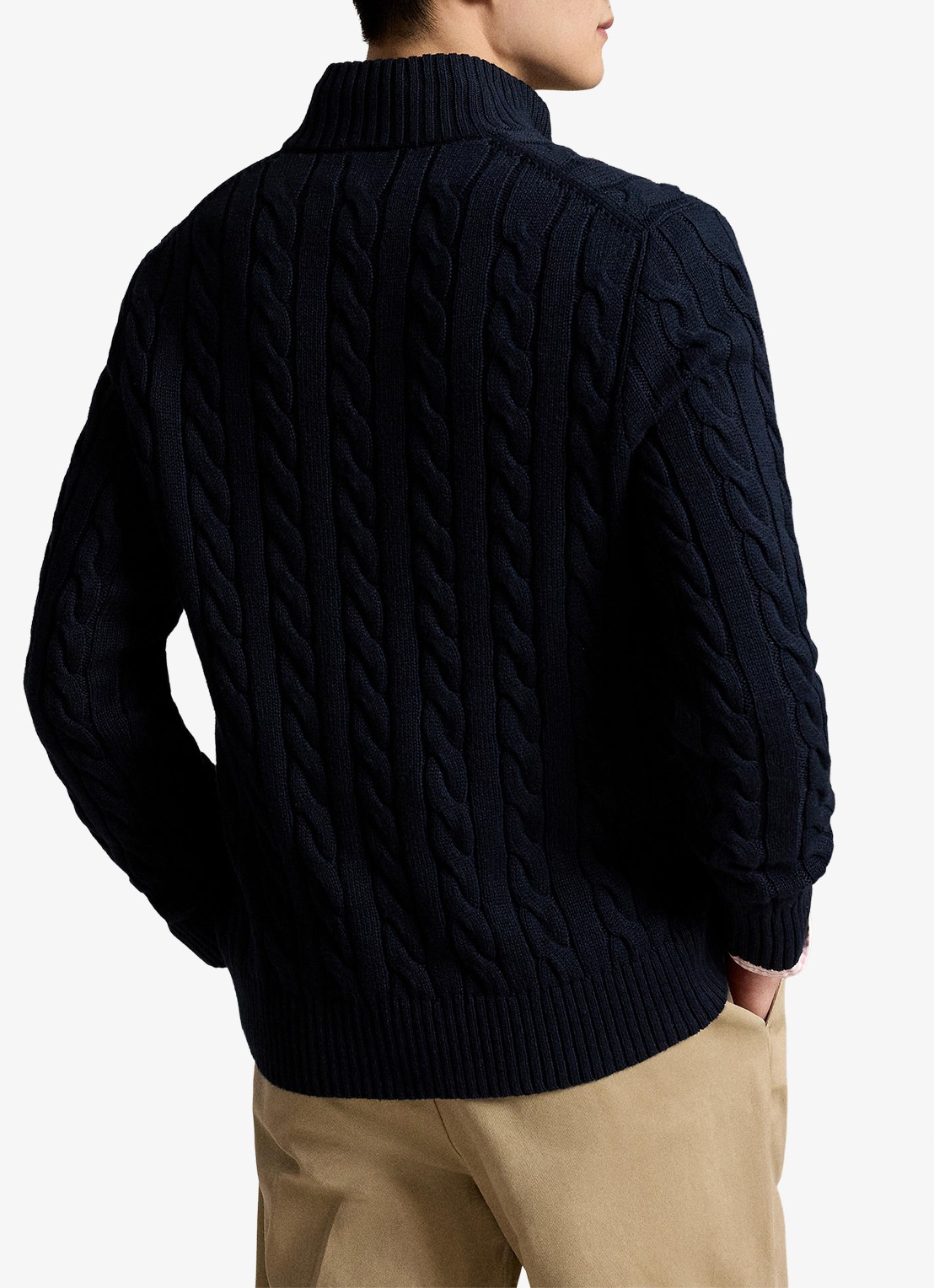 Ralph Lauren Kabelgebreide trui met halve rits - achterkant hunter navy / donkerblauw