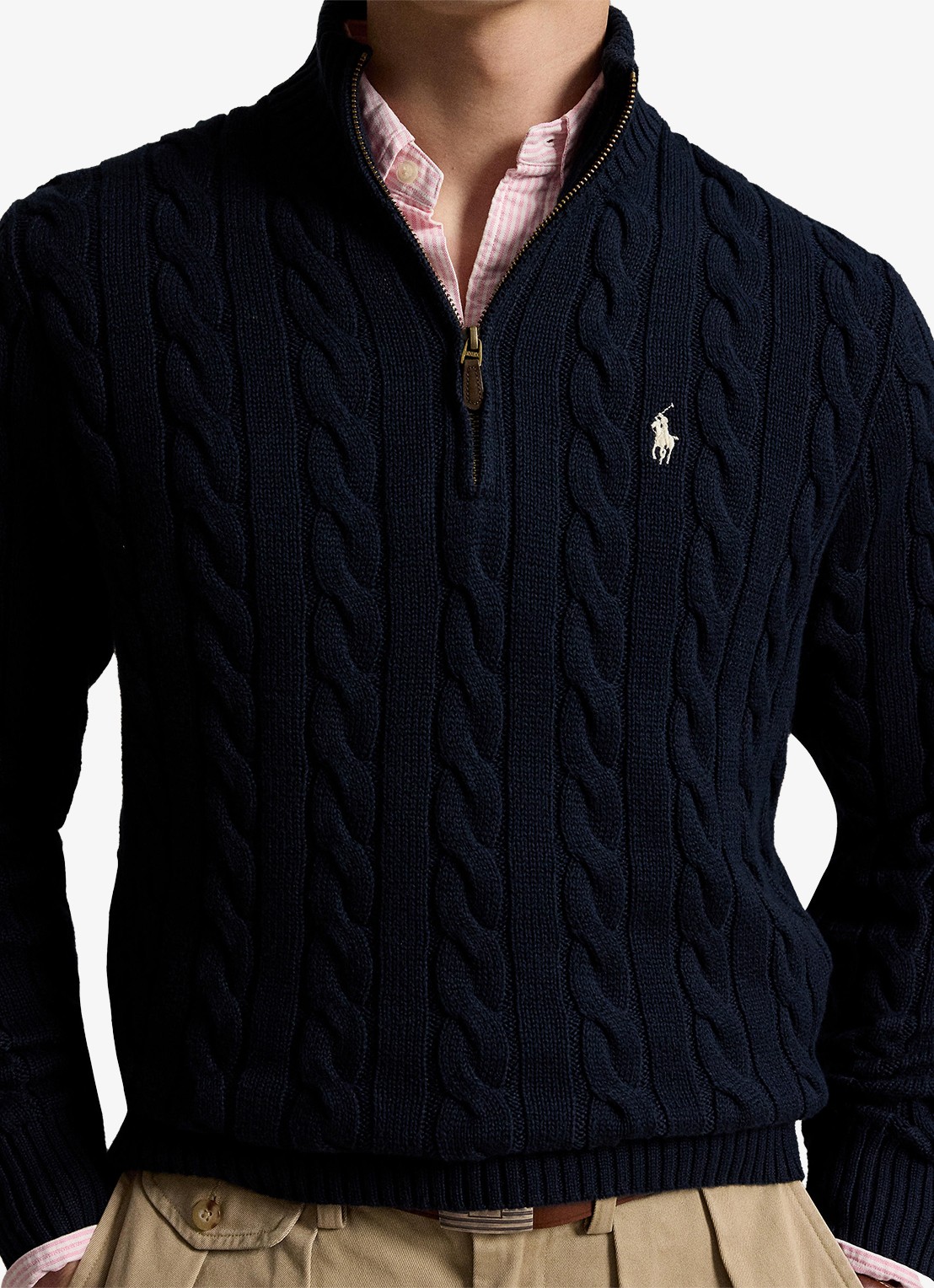 Ralph Lauren Kabelgebreide trui met halve rits - detail 5 hunter navy / donkerblauw