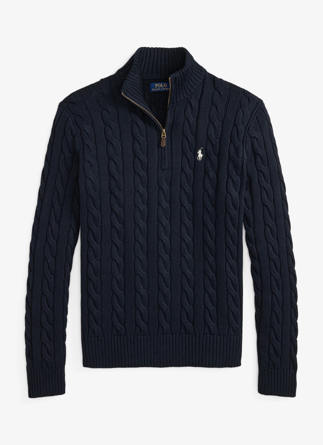 Ralph Lauren Kabelgebreide trui met halve rits - voorkant 2 hunter navy / donkerblauw