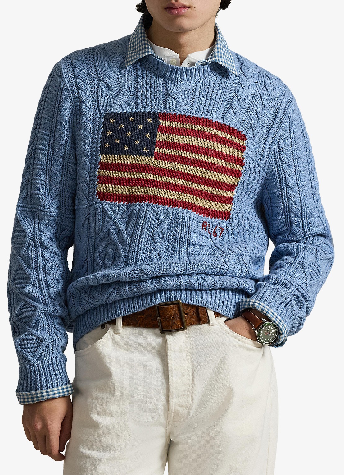 Ralph Lauren Kabelgebreide trui met ingebreid patroon - detail light blue combo-4536