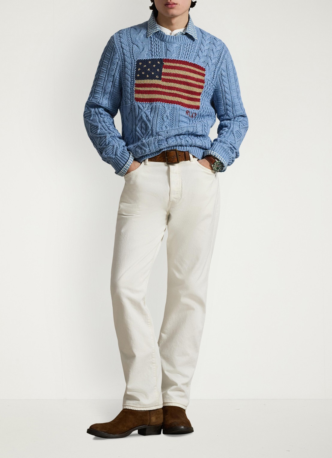 Ralph Lauren Kabelgebreide trui met ingebreid patroon - voorkant 4 light blue combo-4536