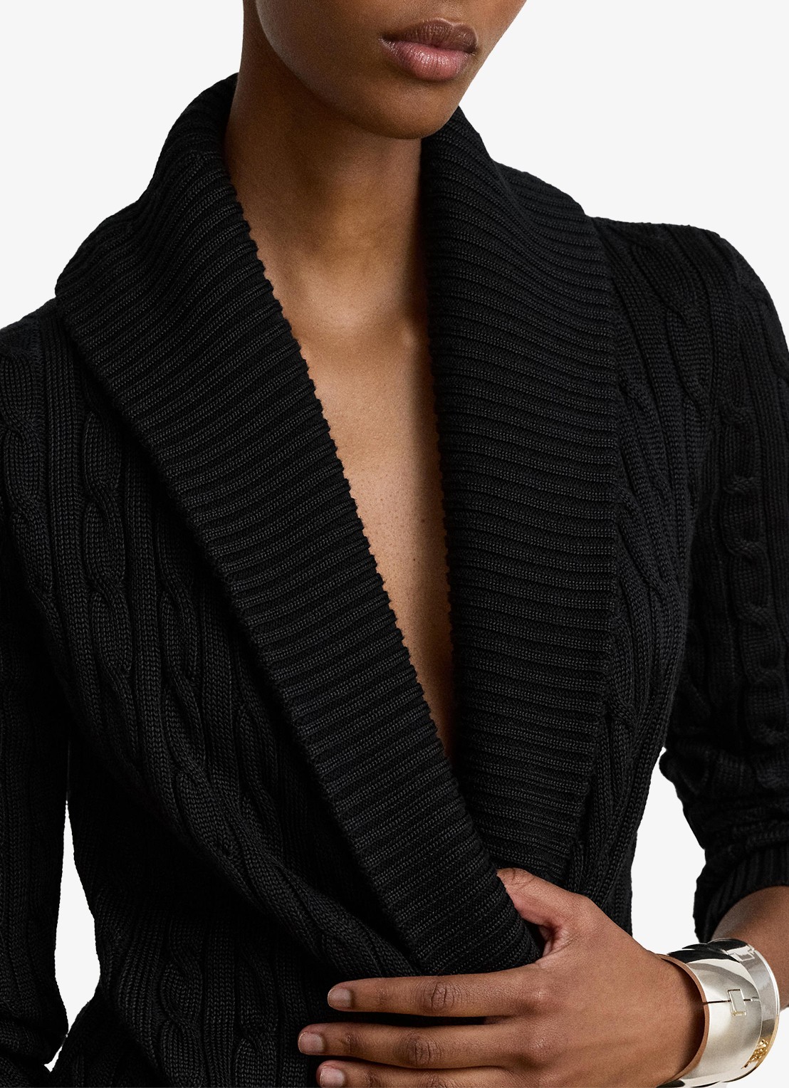 Ralph Lauren Kabelgebreide trui met kraag - detail 5 zwart