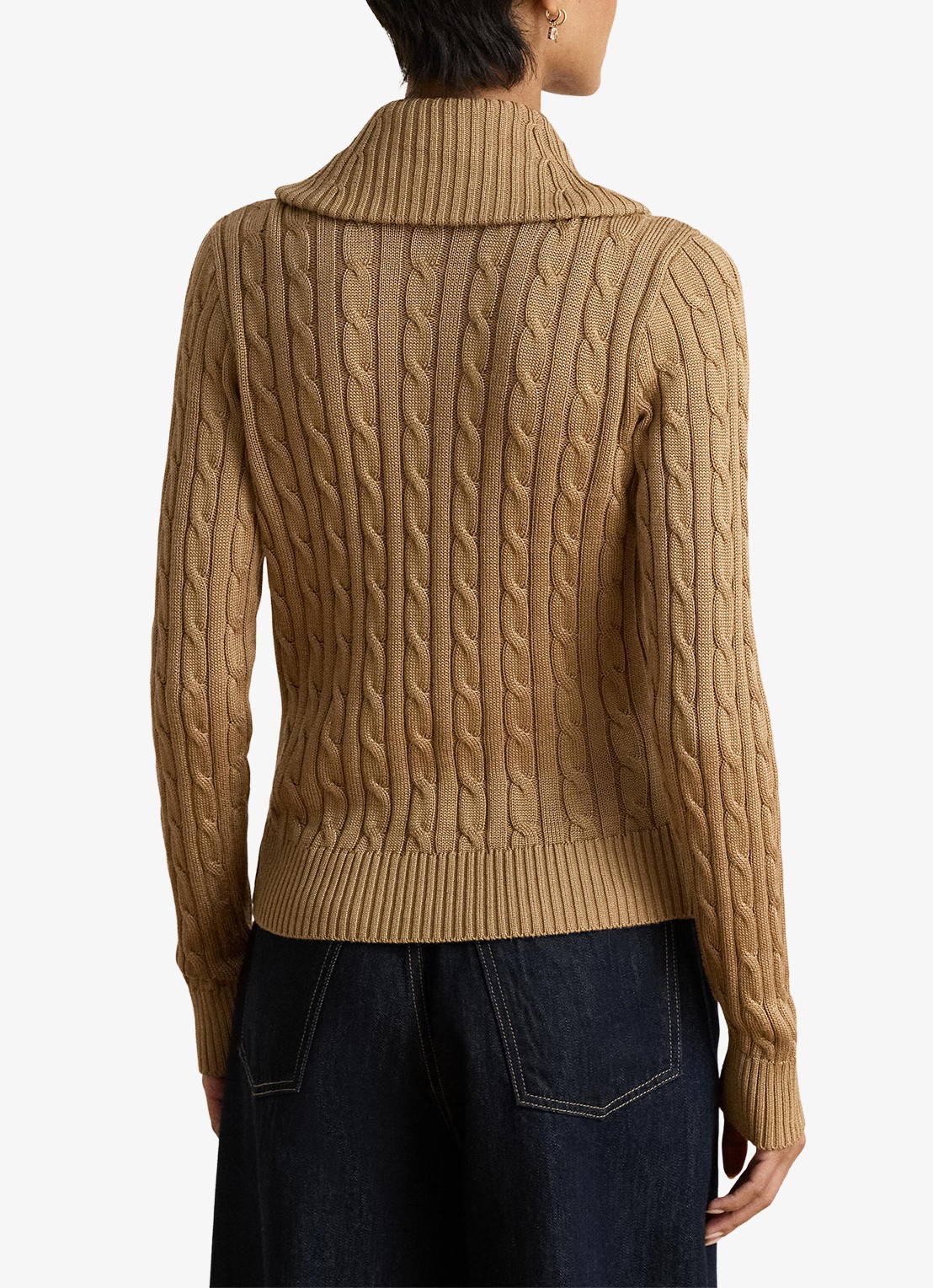 Ralph Lauren Kabelgebreide trui met kraag - achterkant lauren camel / beige