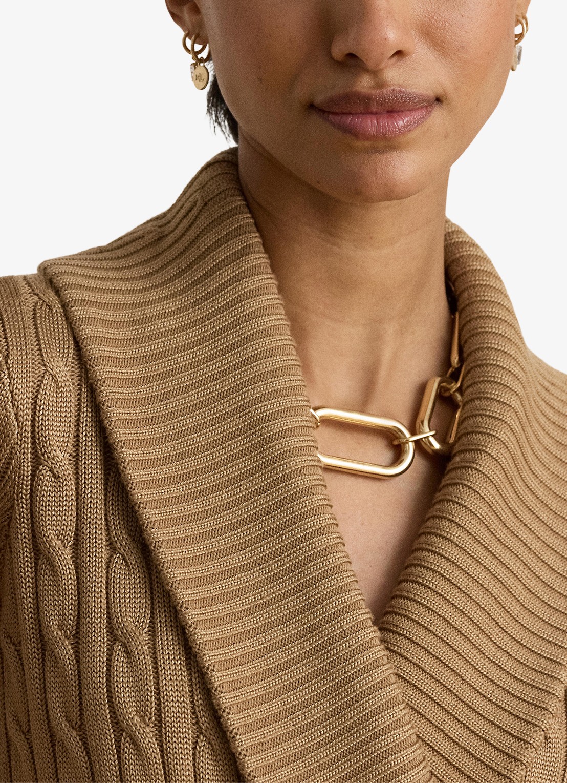 Ralph Lauren Kabelgebreide trui met kraag - detail 3 lauren camel / beige