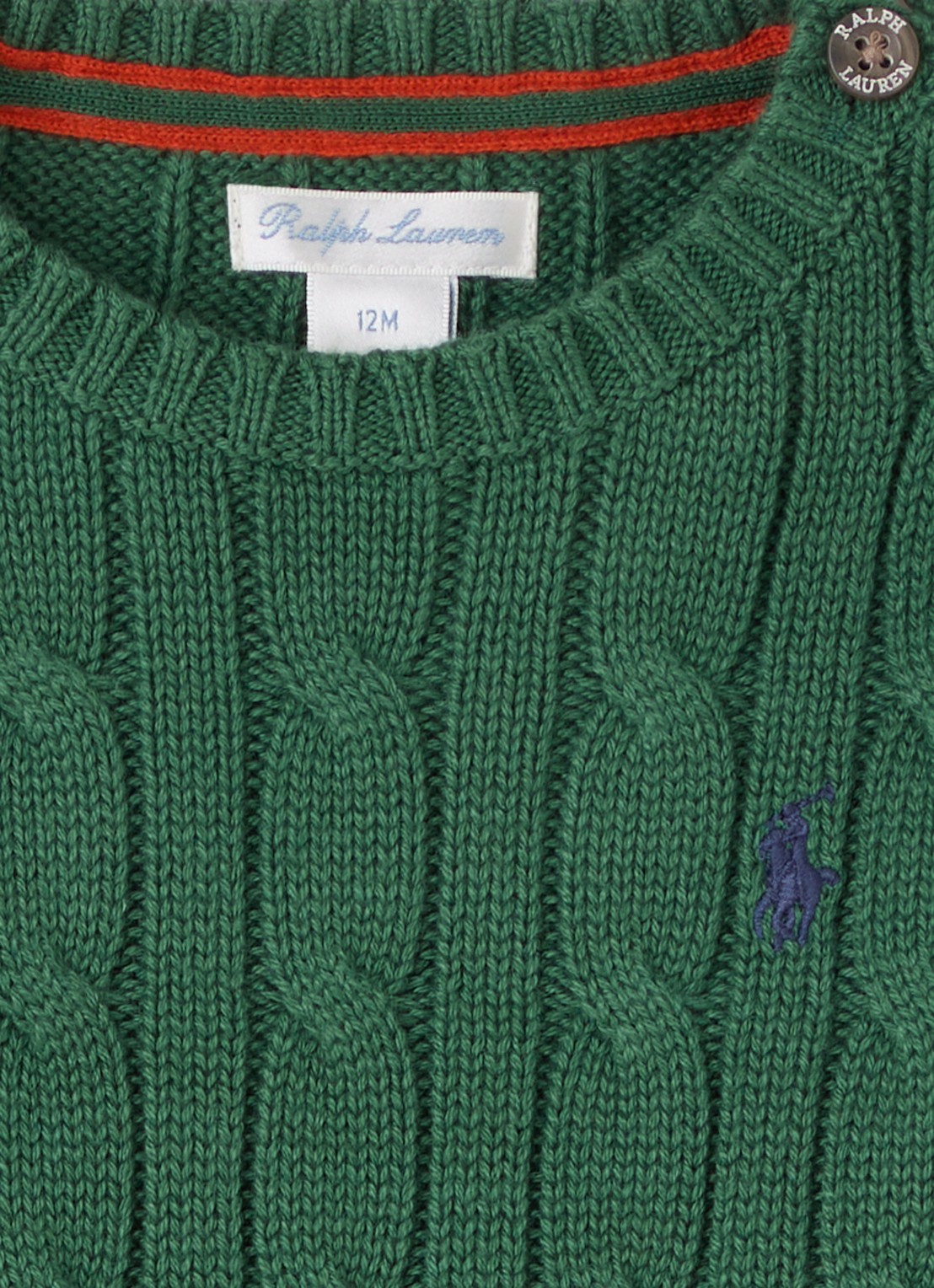 Ralph Lauren Kabelgebreide trui met logo - detail groen