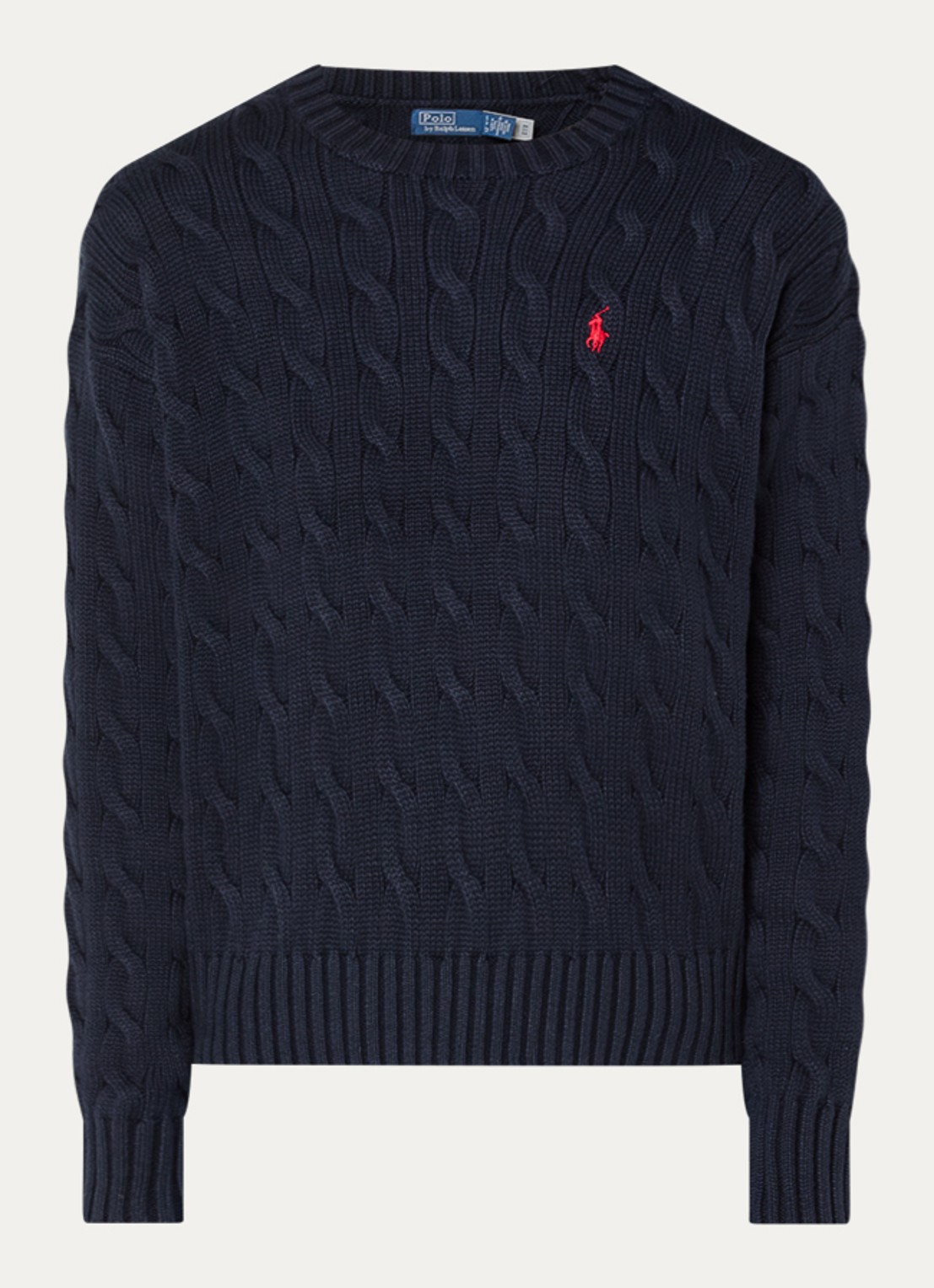 Ralph Lauren Kabelgebreide trui met logoborduring - voorkant donkerblauw