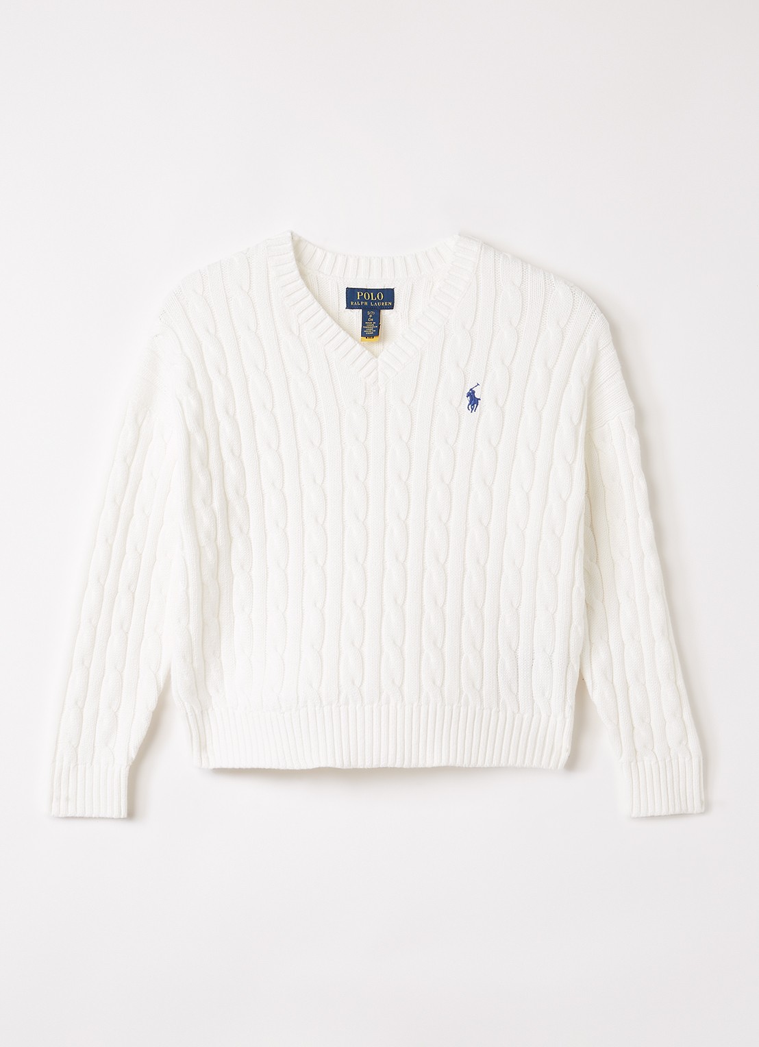 Ralph Lauren Kabelgebreide trui met logoborduring - voorkant 2 wit