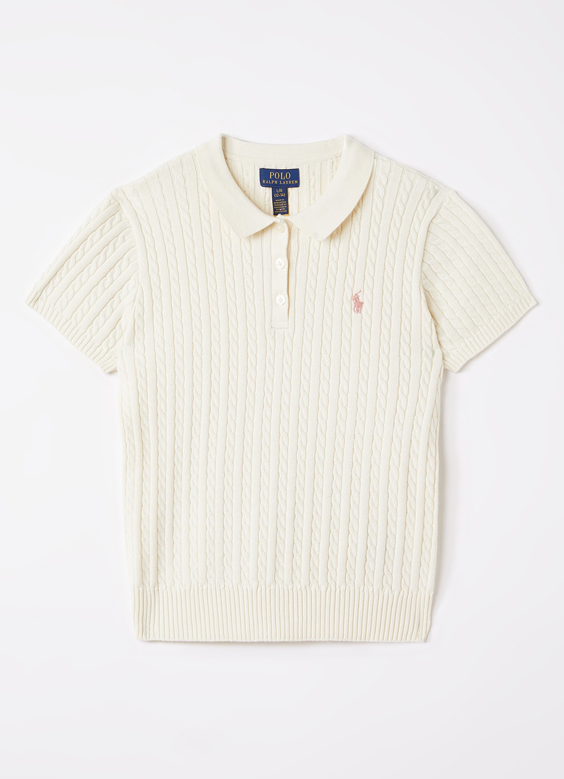 Ralph Lauren Kabelgebreide trui met logoborduring - voorkant gebroken wit