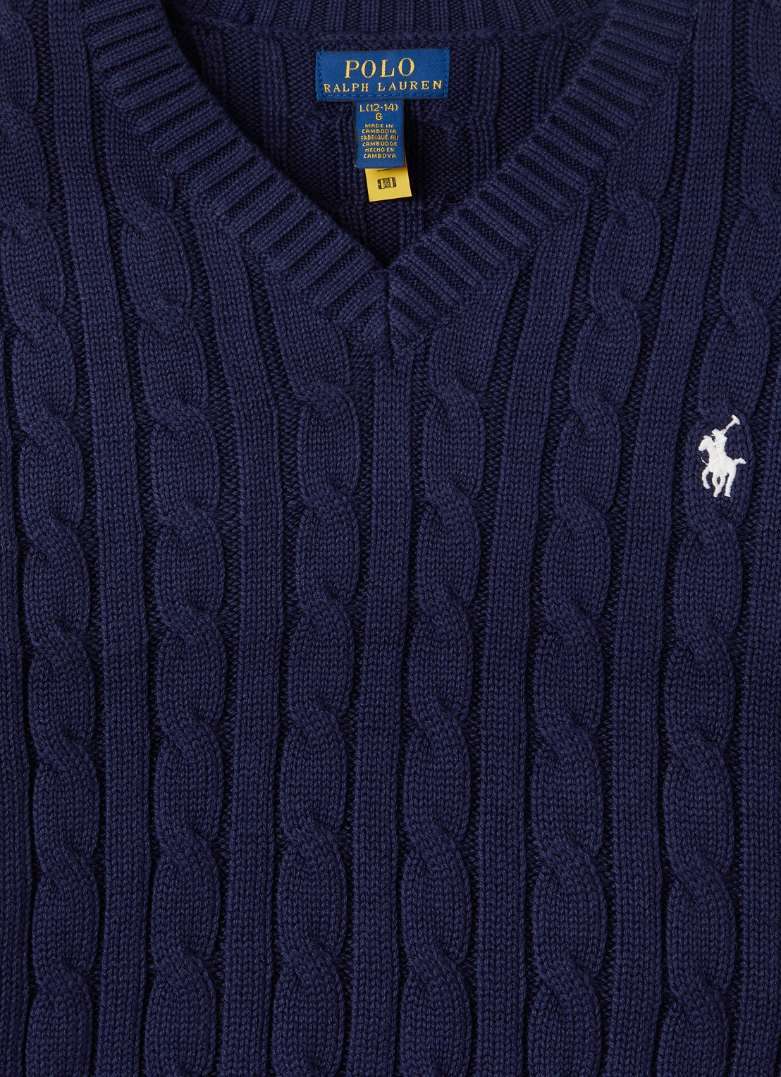 Ralph Lauren Kabelgebreide trui met logoborduring - detail donkerblauw