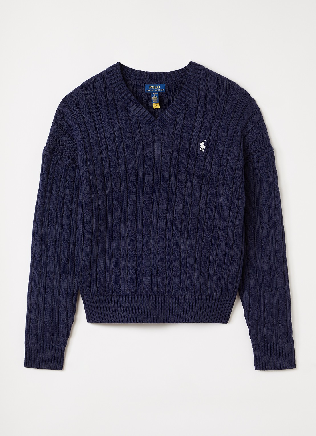 Ralph Lauren Kabelgebreide trui met logoborduring - voorkant 2 donkerblauw