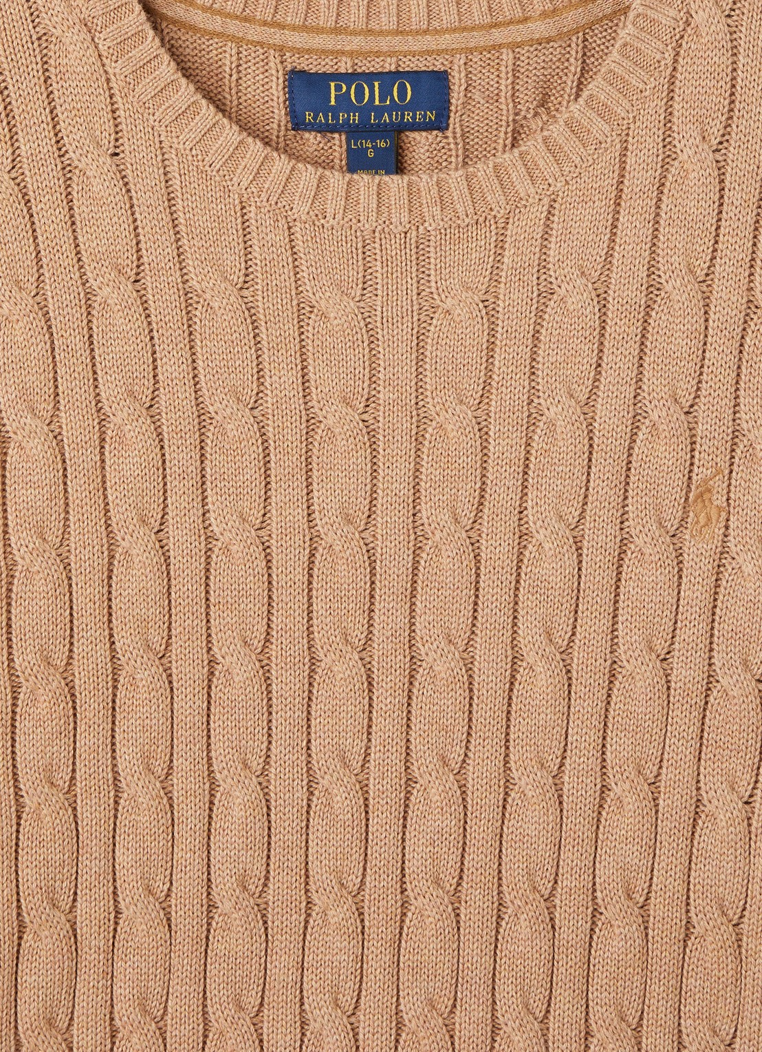 Ralph Lauren Kabelgebreide trui met logoborduring - detail camel