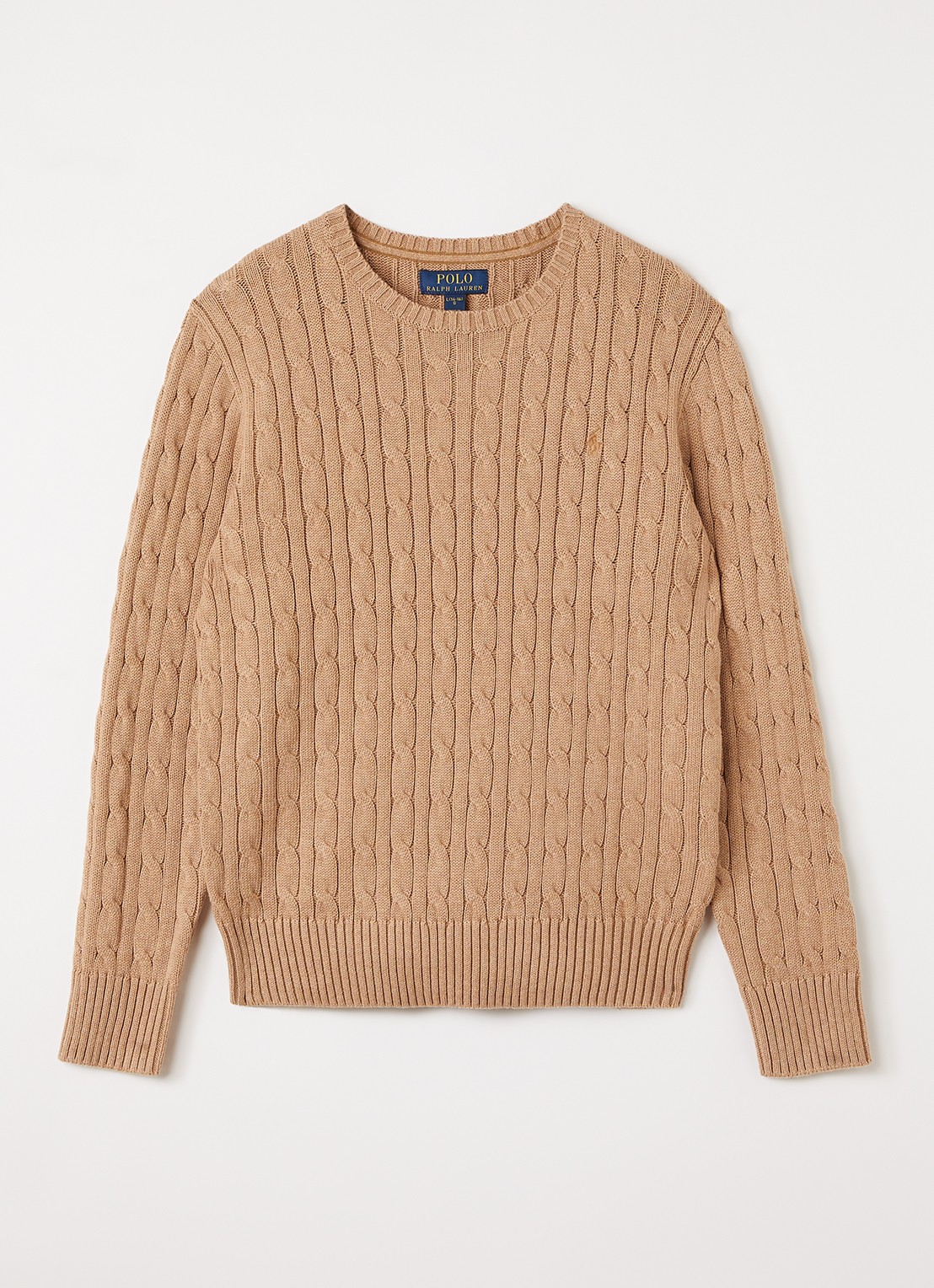 Ralph Lauren Kabelgebreide trui met logoborduring - voorkant 2 camel
