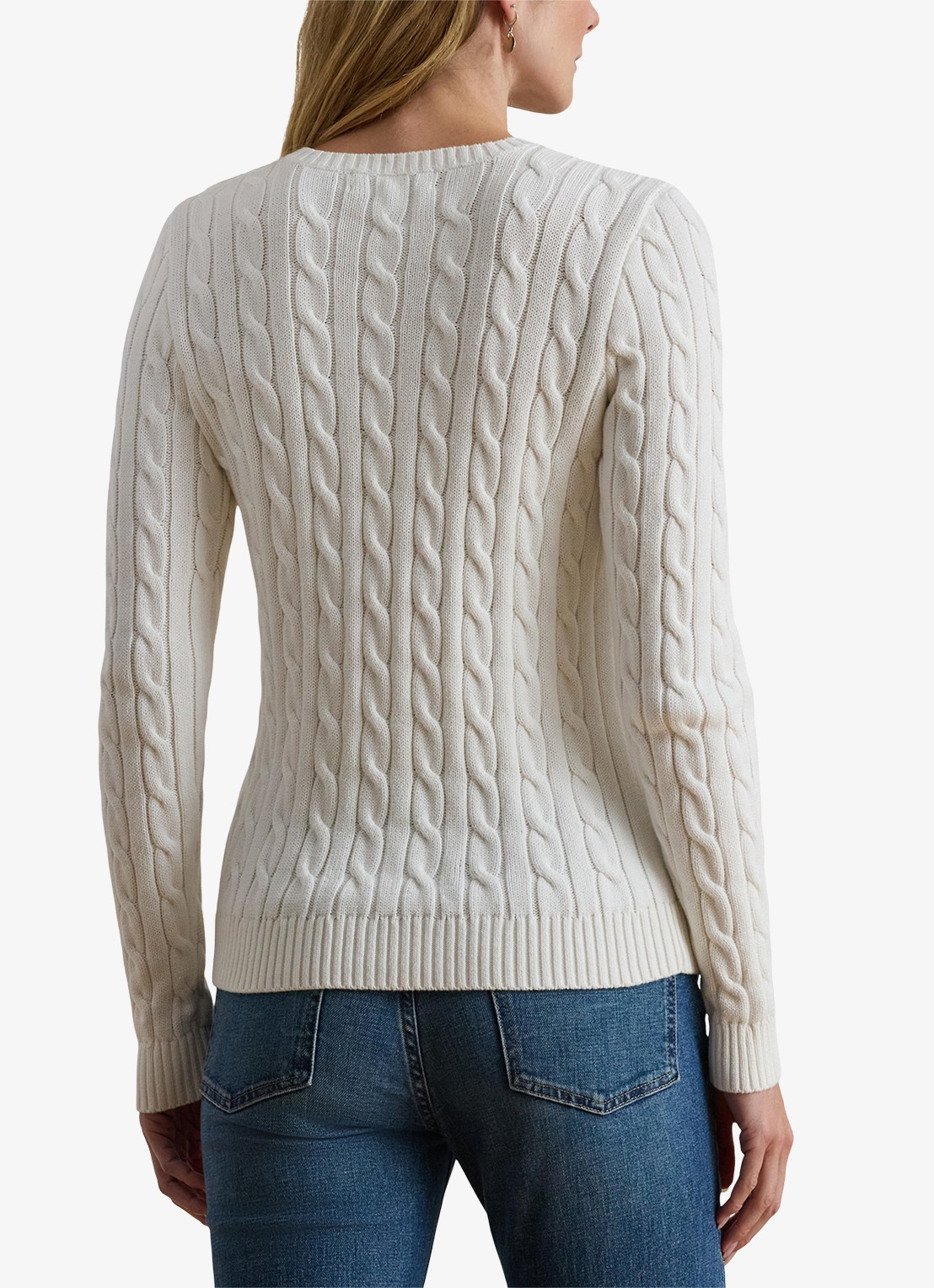 Ralph Lauren Kabelgebreide trui met logoborduring - achterkant 5 mascarpone cream / beige
