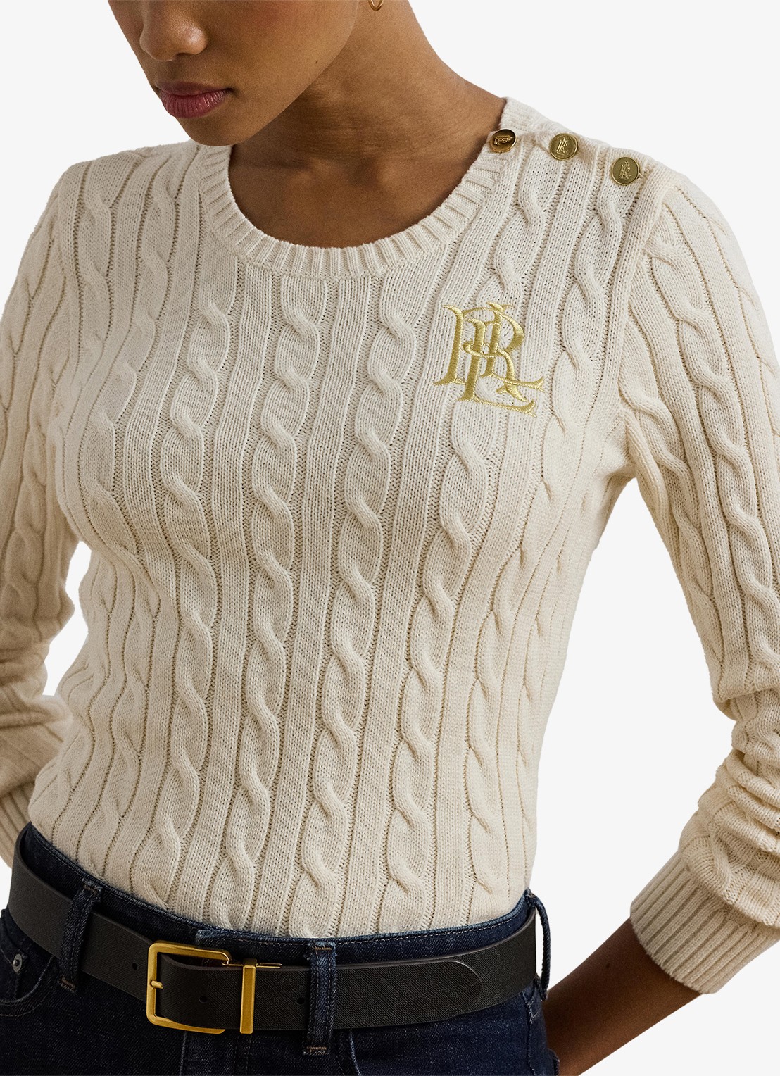 Ralph Lauren Kabelgebreide trui met logoborduring - detail 4 mascarpone cream / beige
