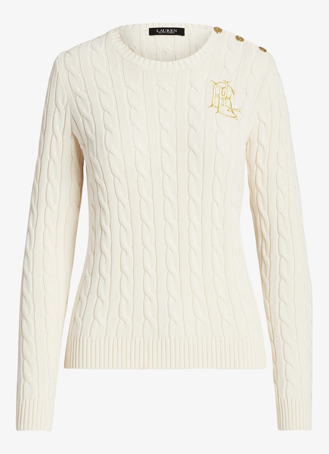 Ralph Lauren Kabelgebreide trui met logoborduring - voorkant mascarpone cream / beige