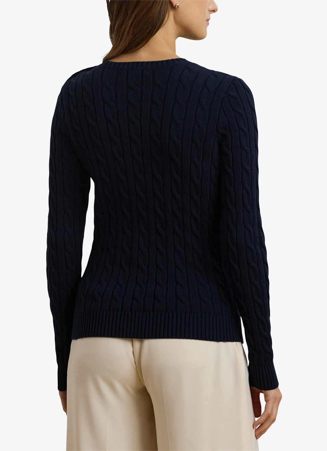 Ralph Lauren Kabelgebreide trui met logoborduring - achterkant 2 lauren navy / donkerblauw