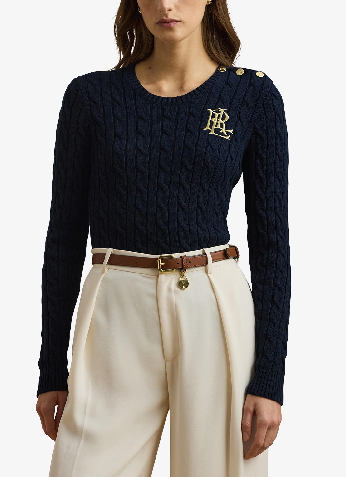 Ralph Lauren Kabelgebreide trui met logoborduring - detail 8 lauren navy / donkerblauw