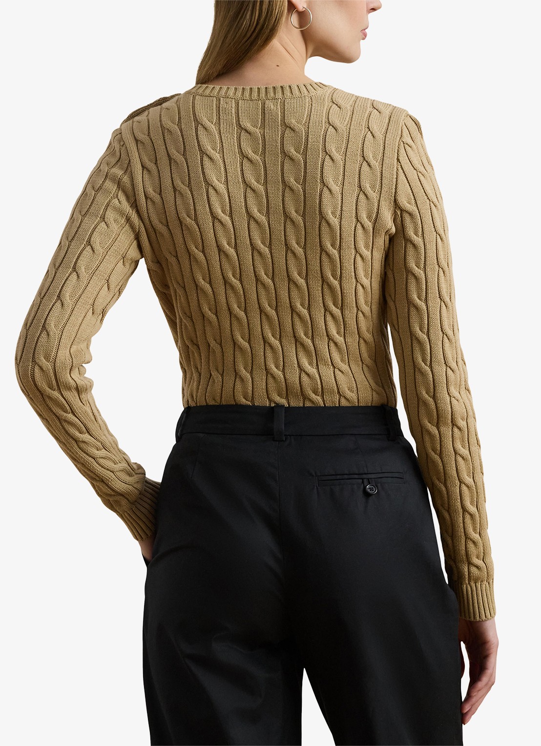Ralph Lauren Kabelgebreide trui met logoborduring - achterkant 5 birch tan / beige