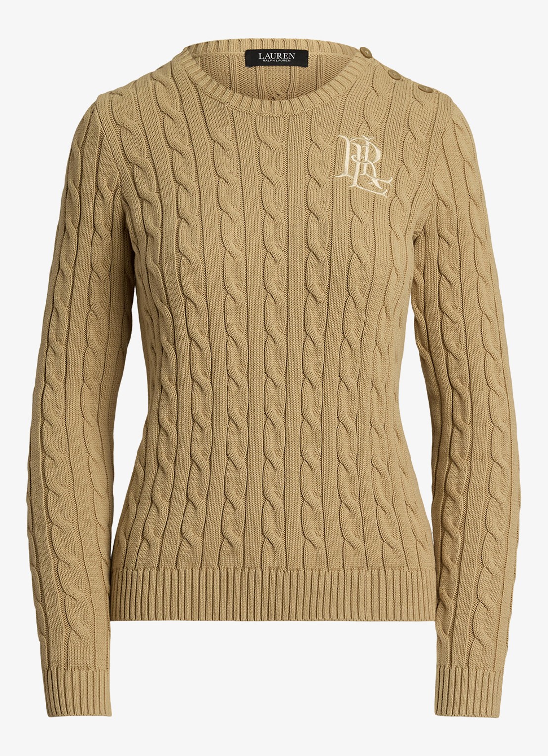 Ralph Lauren Kabelgebreide trui met logoborduring - voorkant 3 birch tan / beige