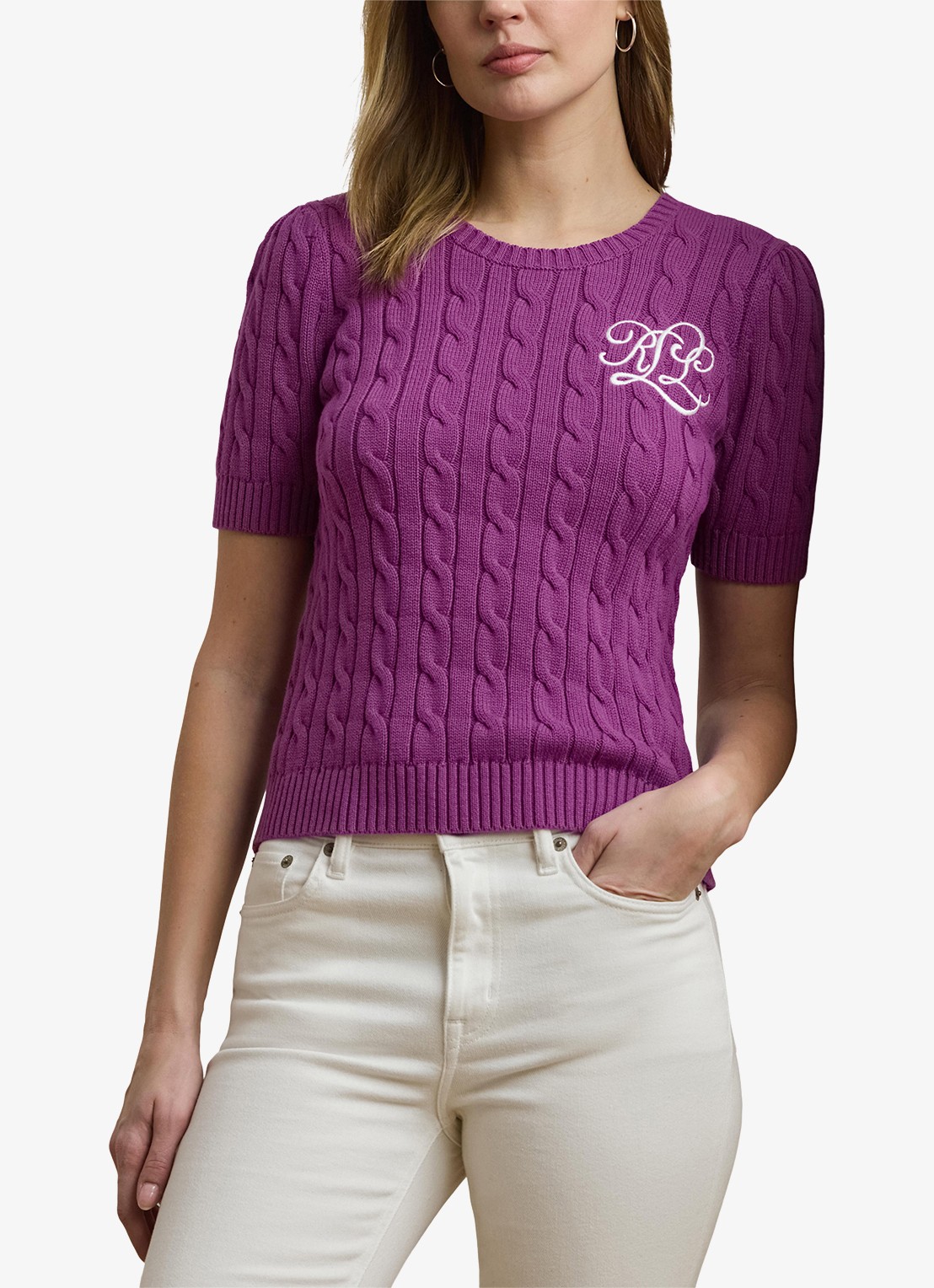 Ralph Lauren Kabelgebreide trui met logoborduring - detail 2 paars